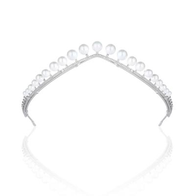 China 2022 new style/korean style simple hair accessories bride wedding pearl zircon crown wedding headwear accessories for sale