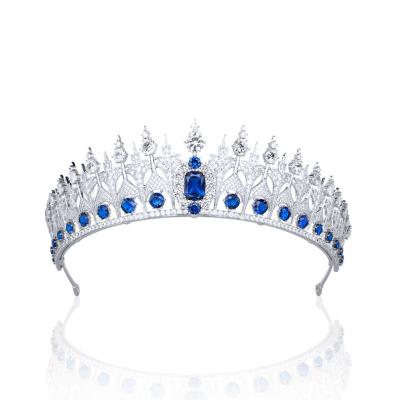 China New Sapphire Hair Accessories Vintage Wedding Tiara Crown Bridal Wedding Zircon crown of Europe and America for sale