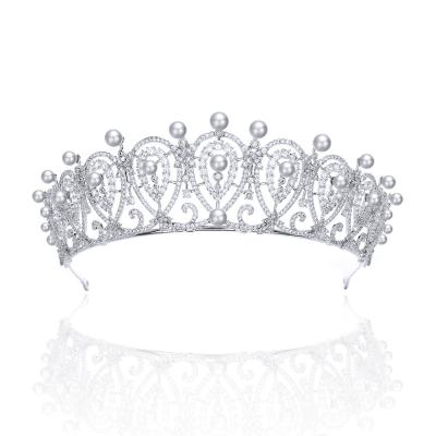 China New Pearl Women's Crown Tiara Bride Luxury Wedding Female Zircon Crown Hair Accessories for sale