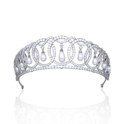 China Women's Hair Accessories Crown Zircon 2022 New Wedding Tiara Pearl Crown Vintage Dress Wedding Accessories for sale