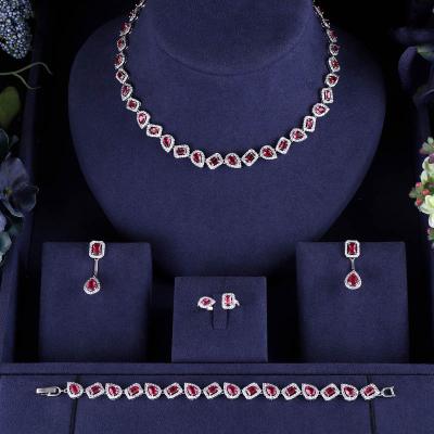 China Religious hot sale shiny square zircon jewelry set necklace earrings4Women bridal accessories set for sale