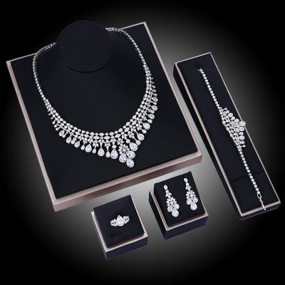 China Europe and America Zircon Jewelry Necklace Earrings Ring Bracelet Accessories Ladies Wedding Religious Bridal Jewelry Set for sale