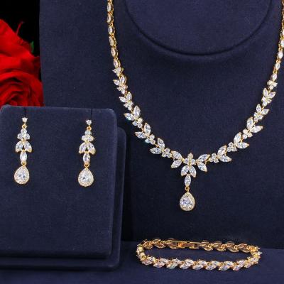 China UpscaleAAAZircon Style 2022 Three-Piece Ornament Necklace Earring Religious Korean Elegant Bridal Bracelet for sale