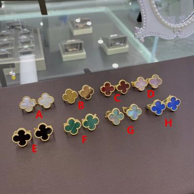 China Factory Wholesale S925 Sterling Silver Natural Agate Ear Clip Natural Pattern Flo Fashion Luxury High Quality Classic Lucky Clover Earrings for sale