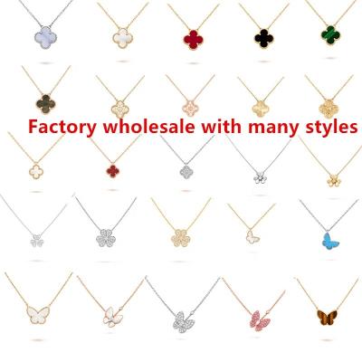 China Original Luxury Elegant Wholesale S925 Logo Sterling Silver Lucky Clover Necklace 18K Gold Plated Jewelry Set For Women for sale