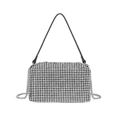 China Hand-studded fashion rhinestone bag female with diamonds full diamonds ladies handbag small square chain bag messenger bag for sale