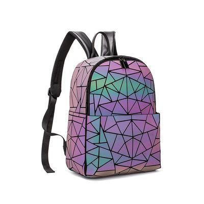 China Wholesale Waterproof Leisure Geometric High Quality PU Leather Lightweight Backpack Fashion Luminous Factory Reflective Backpack for sale