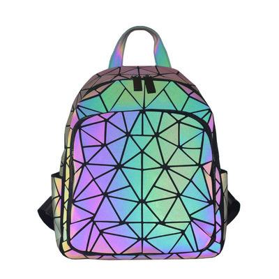 China Fashion anti theft fashion reflective business school unisex luminous fashionable high quality women's geometric backpack for sale