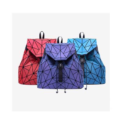 China Wholesale PU anti-theft geometric outdoor sports backpack rhombus fashion luminous backpack laser reflective backpack for sale