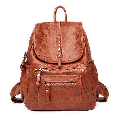 China 2021 New Fashion Anti-theft PU Wash Travel Bag School High Quality Leather Backpack Bags For Women for sale