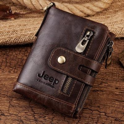 China Small Casual Men's Slim Wallet Mini Leather Wallets Vintage Gents Purse Luxury Genuine Cowhide Leather RFID Blocking for sale