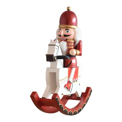 China Special Luxury Creative Christmas Decoration 30CM Opens Carving Solid Wood Riding Nutcracker Horse Puppet Ornaments for sale