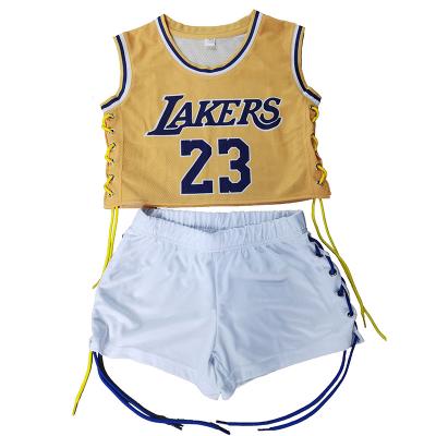 China Anti-pilling 2021 summer custom clothing crop tops two piece biker short pant set basketball wear clothes tank top wholesale 2 piece pant set for sale