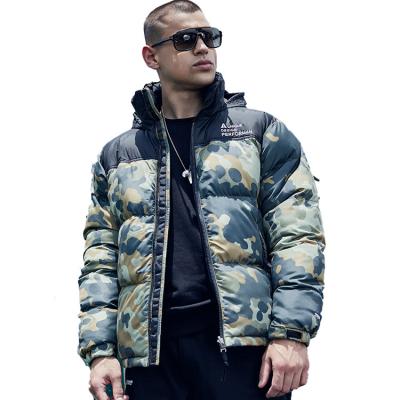 China Viable Wholesale Custom Made Mens Winter Camouflage Stripper Hunting Anorak Cotton Padded Bubble Down Bomber Jackets Coats For Men With Hoodie for sale