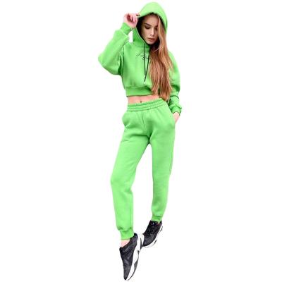 China Custom Anti-pilling Wholesale Streetwear Sweatshirts Women Hoodie Long Sleeves Crop Top Gym Wear Women Hoodie Set for sale