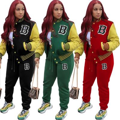 China New Arrival 2022 Formal Plus Size Letter Sports Sweatsuit Patchwork Tracker Slim 2 Piece Women Pant Set Baseball Uniform for sale