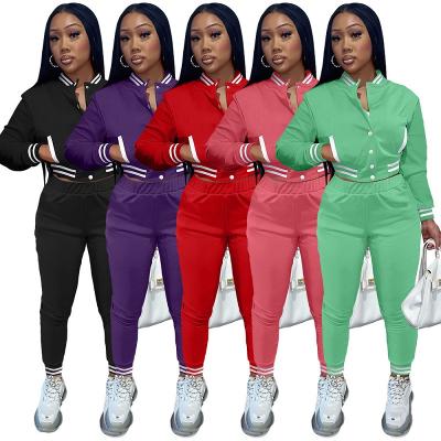 China 2022 Latest New Arrival Casual Solid Long Sleeve Crop Top Anti-pilling Leisure Stacked Sport Tracksuit Thick 2 Piece Lounge Set Women for sale