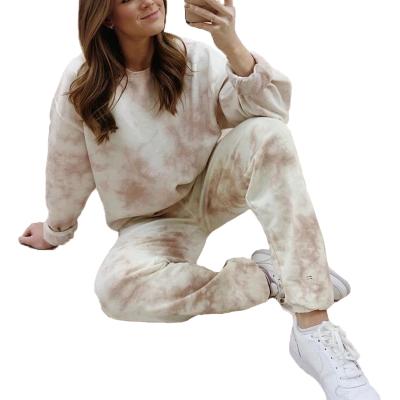 China Wholesale 2021 Anti-Wrinkle Custom Women Homeware Sweater New Girls Teams Tie Dye Long Sleeve Sets And 2 Piece Sweatpants for sale