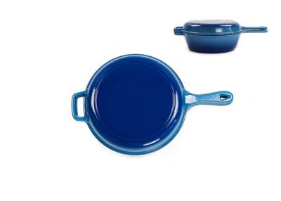 China 26*8cm snakt Blauwe Pan 2 van de Gietijzerbraadpan in 1 4.8kg met Één handvat Te koop