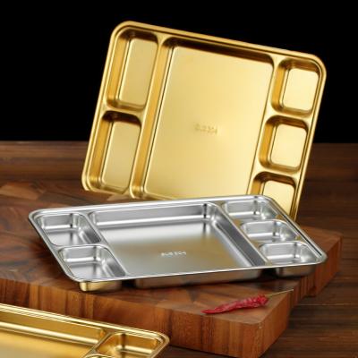 China Rectangular Stainless Steel Divided Dinner Metal Plate Trays for sale