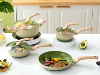 China El Cookware de aluminio superior 7Piece fijó para el verde de Cooktops de la inducción en venta