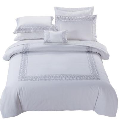 China Nondisposable Embroidered Single Sheet Bed Linen Bedding Set Hotel Duvet Cover Set for sale