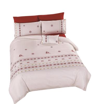 China Christmas Nondisposable Embroidered Design Bedding 100% Cotton Duvet Cover Linen Set for sale