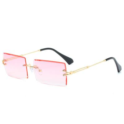 China Unique Design Hot Selling Anti UV400 Straight Top Women's Fashionable Rectangle Rimless Sunglasses For Women for sale