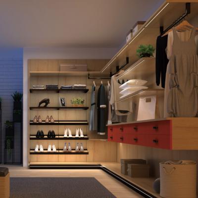 China Visible / Invisible Luxury Modern Walk In Wardrobe Systems L Shape Wardrobe Closet Furniture Set for sale