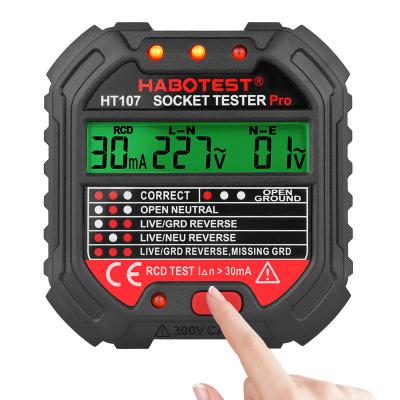 China HABOTEST HT107D EU Plug Type RCD Tester 90V~250V Voltage Measurement Power Protection Switch Waterproof Test 65mmX62mmX58mm for sale