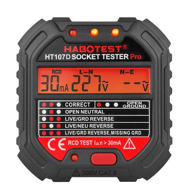 China Euro Type RCD Test Digital Socket Tester 90V~250V Voltage Gauge HABOTEST HT107D LCD Display With Backlight 65mmX62mmX58mm for sale