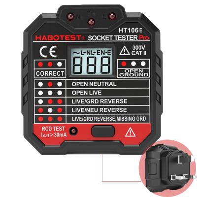 China Plastic UK Line Electrical Tester HABOTEST 48V-250V Plug Socket HT106E Socket Detector Fault Tester for sale