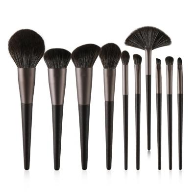 China Angular blush pure black aluminum wool tube contact beauty factory source synthetic hair black makeup brush set for sale