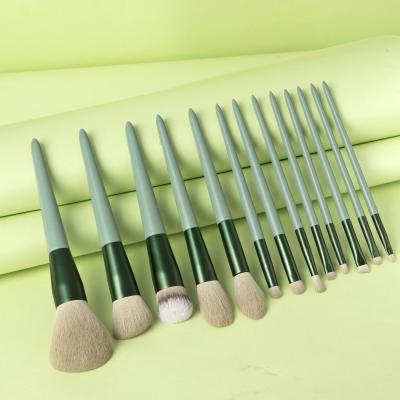 China Wholesale 13 Pcs Green Professional Synthetic Hair Makeup Brush Set Makeup Brush Set Velvet Bag Brush Set for sale