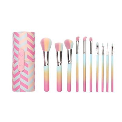 China New Gradient 10 Spot Brush Three-color Round Bucket Makeup Brush Set Eyebrow Brush Eyeshadow Loose Powder Blush Beauty Makeup Tool for sale