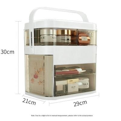 China Viable Multifunctional Usb Rechargeable Cosmetic Storage Box Portable Cosmetic Storage Box Led Light Mirror Cosmetic Storage Box for sale