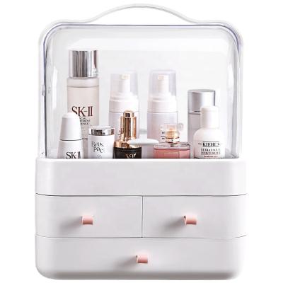 China Amazon Transparent Portable Storage Box Cosmetics Large Viable Hot Selling Dustproof Desktop Organizing Storage Box for sale