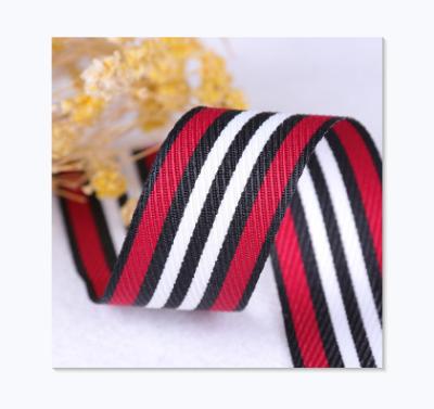 China Factory Wholesale Mercerized Decorative Cotton 2.5cm Twill Color Stripe Road Stripe Ribbon Belt Viable In Stock for sale