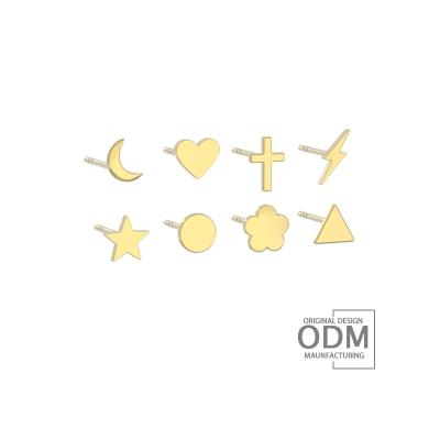 China Casual/Sporty Aiz Solid Gold Fashion GHSI1 Diamond Design Crescent Heart Star Cross Disc Lightning Triangle Flower Ear Stud Earrings For Women for sale