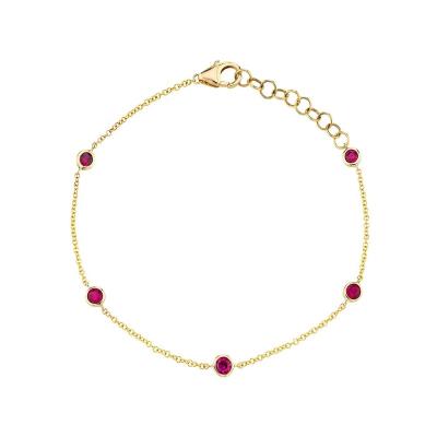 China TRENDY Custom Real 14K Gold Round Red Delicate Natural Gemstone OEM ODM Link Chain Bracelet Fine Jewelry For Women for sale