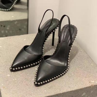 China Fashion Trend Rivet Pointed Toe Sandals Stiletto High-Heeled Hollow Designer Heels Trendy Womens Rivet Shoes for sale