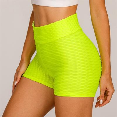 China Women Solid Color Girl's Breathable Shorts Bubble Slim Fit Biker Yoga Shorts Women for sale