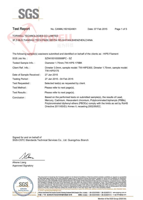 RoHS - Shenzhen Torwell Macromolecule Material Limited