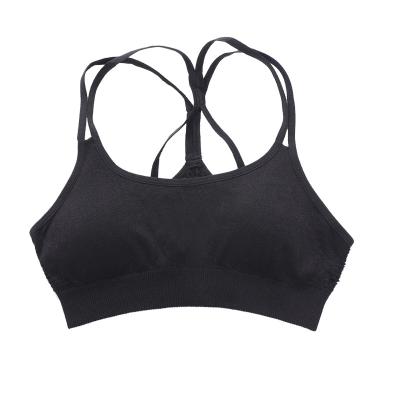 China New Breathable Women Yoga Pilates Training Sports Strappy Seamless Cross Back Bra for sale