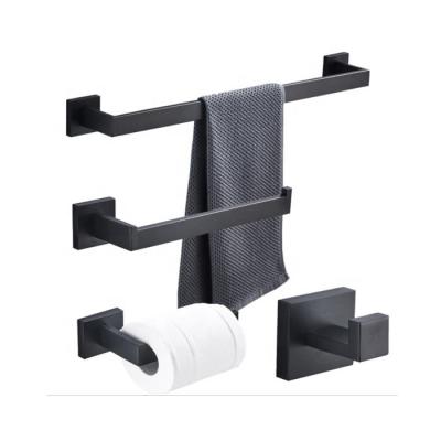 China Modern Wall Mounted Stainless Steel Modern Hotel SS Four Pieces Toiletries Bathroom Accessories Set for sale