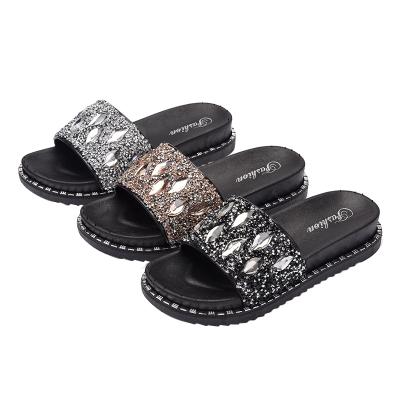 China Anti-slippery Outdoor Slip On Colorful Design Women PVC Cool Slippers Water Drops Rhinestone Slide Sandals for sale