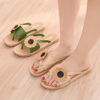 China CUSHIONING Statistical Woven Beach Slippers PVC Material Flip Flops With Flowers For Ladies Women for sale