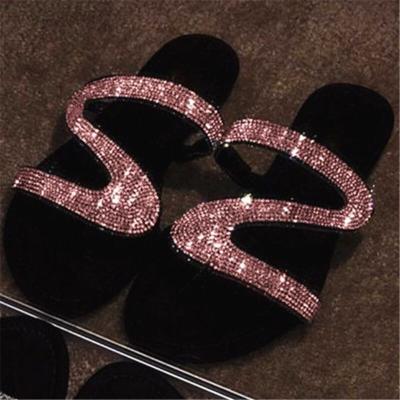 China CUSHIONING Beach Bling Summer Shoes Women Slippers Rhinestone Elegant Crystal Diamond Flip Flops Ladies Elegant Slides Casual Sandals for sale