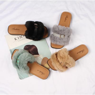 China CUSHIONING Luxurious Non-slip Faux Fur Platform Sandals Summer Women's Shoes Slips Ladies Slippers Casual Home Mujer for sale