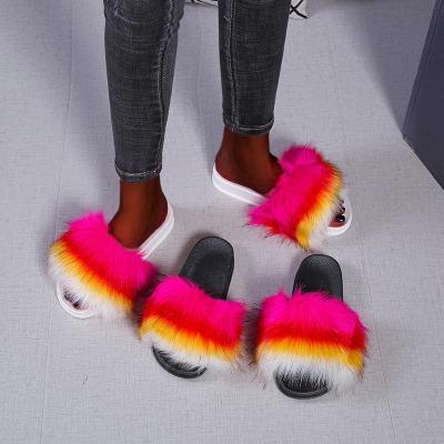 China CUSHIONING Custom Logo 2021 New Design Fashion Ladies Sandals Letters Inspired Mink Fur Slides Women Real Fur Slippers Wholesale Price for sale